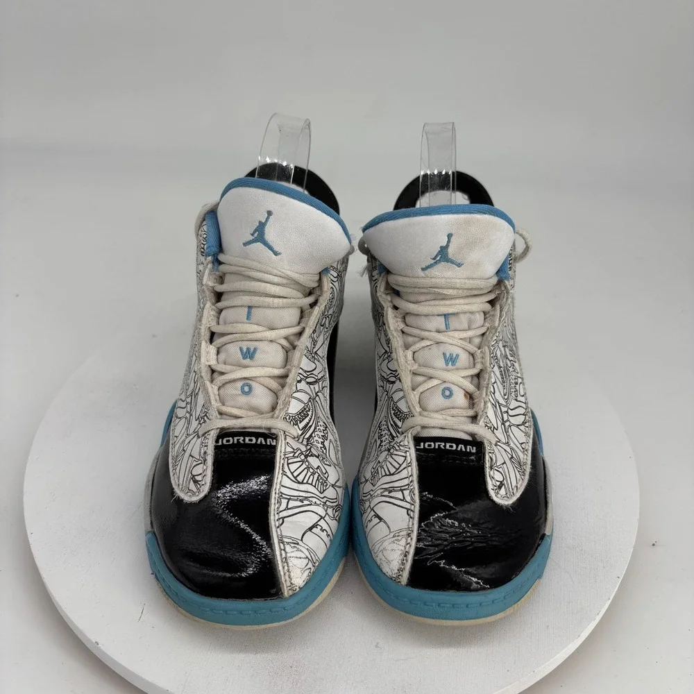 Jordan Dub Zero Kids Sneakers 1Y White Blue Black Laser Etched University Blue